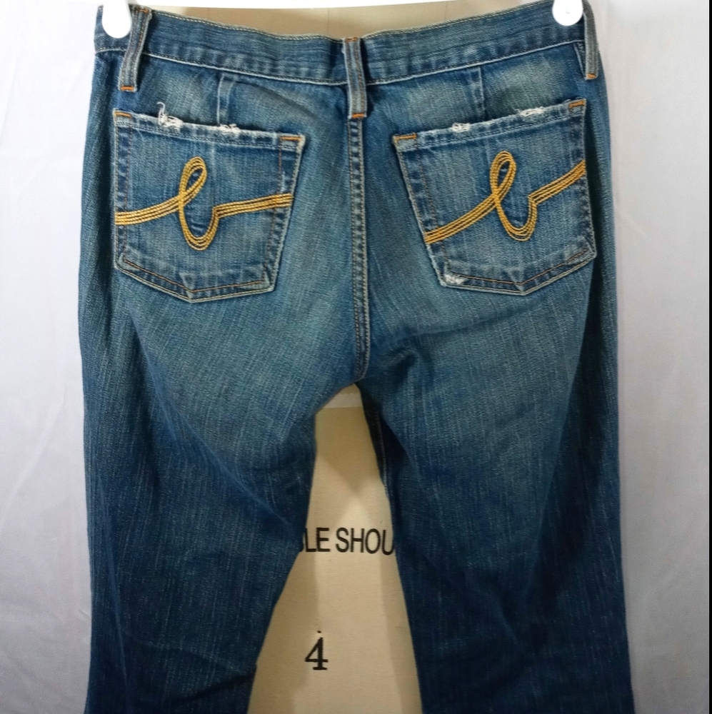 Bebe Vintage Distressed Flare Jeans